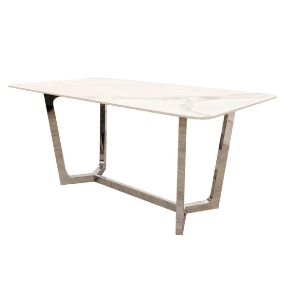 Lucien 1.6 Chrome Dining Table with Polar White Sintered Stone Top Marble Dining Table Home STore UK