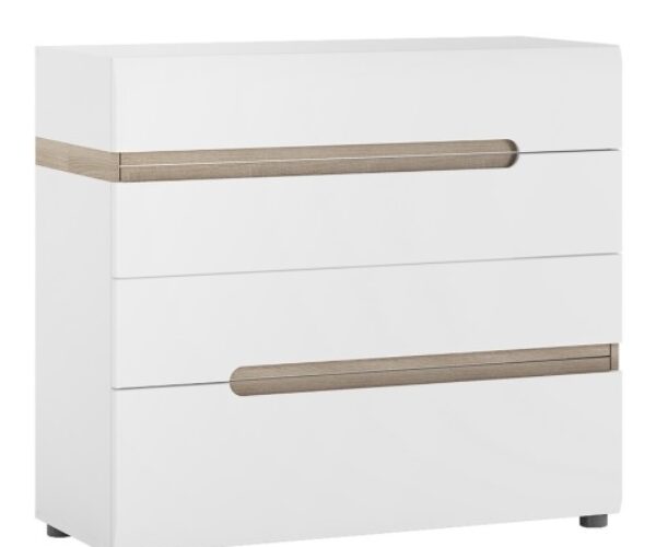 Chelsea Bedroom 4 drawer chest in white with an Truffle Oak Trim