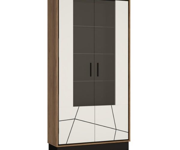 Brolo tall wide glazed display cabinet With the walnut and dark panel finish