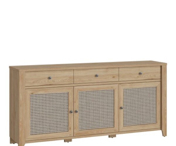 Cestino 3 Door 3 Drawer Sideboard in Jackson Hickory Oak and Rattan Effect