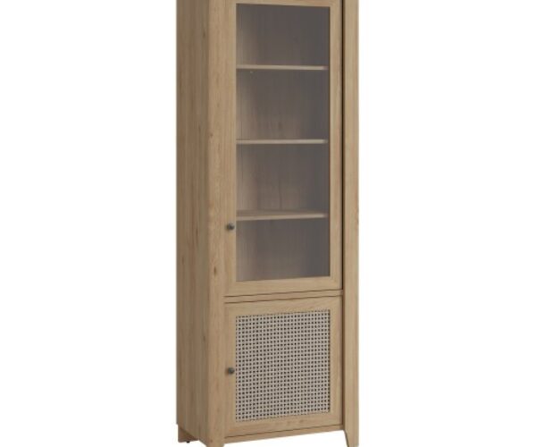 Cestino 2 Door Display Cabinet in Jackson Hickory Oak and Rattan Effect