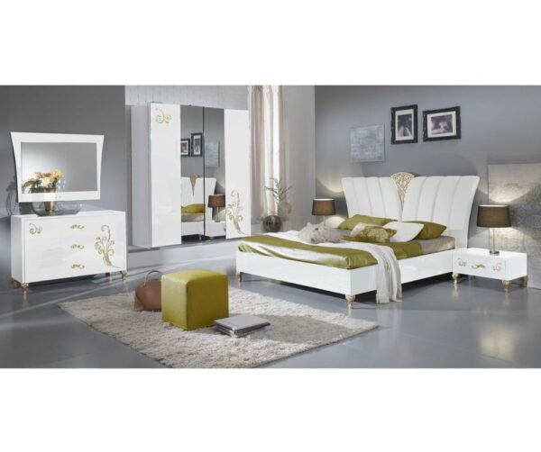 Ben Company Sofia White and Gold Italian Bedroom Set with 2 Sliding Door Wardrobe Italian Bedroom Set Home Store UK