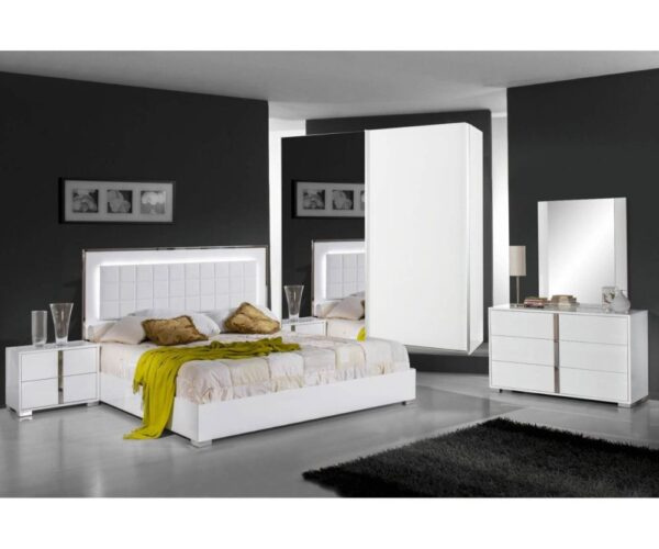 H2O Design San Marino White Italian Bedroom Set with 2 Sliding Door Wardrobe