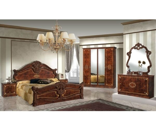 Dima Mobili Amalfi Walnut Bedroom Set with 4 Door Wardrobe Italian Bedroom Set Home Store UK