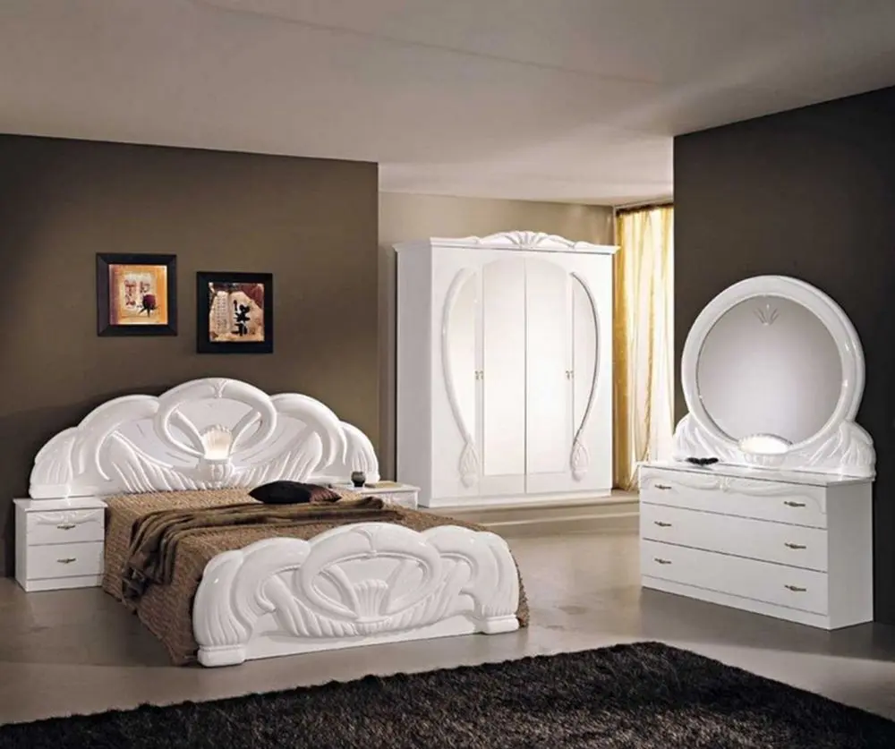 Ben Company Giada White Bed Group Set with 4 Door Wardrobe