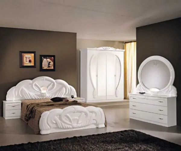 Ben Company Giada White Italian Bed Group Set with 6 Door Wardrobe Italian Bedroom Set Home Store UK