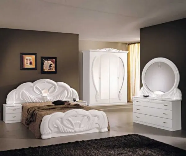 Ben Company Giada White Finish Italian Bedroom Set with 6 Door Wardrobe Italian Bedroom Home Store Uk