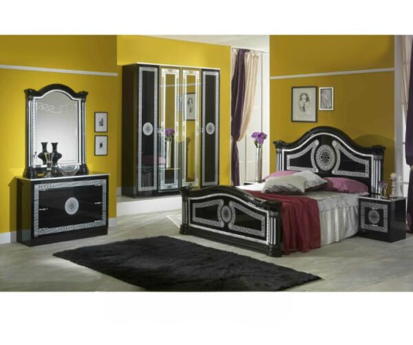 Ben Company New Serena Black and Silver Italian Bed Group Set with 4 Door Wardrobe Italian Bedroom Set Home Store Uk