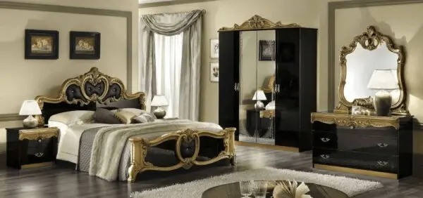 Camel Group Barocco Black and Gold Finish Italian Bedroom Set with 3 Drawer Dresser Italian Bedroom Set Home Store UK