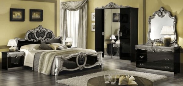 Camel Group Barocco Black and Silver Finish Italian Bedroom Set with 3 Drawer Dresser Italian Bedroom Set Home Store UK