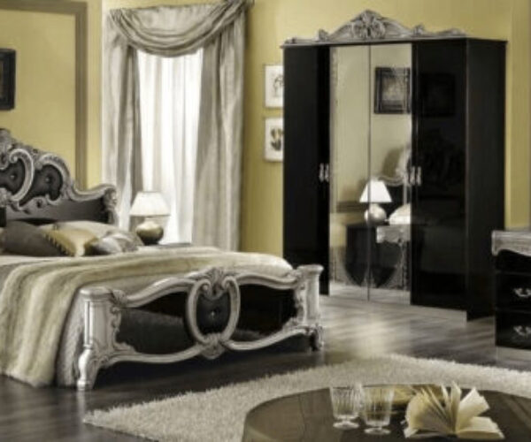 Camel Group Barocco Black and Silver Finish Italian Bedroom Set with 6 Drawer Dresser
