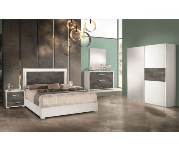 H2O Design Denise White Oxide Italian Bedroom Set with 2 Sliding Door Wardrobe