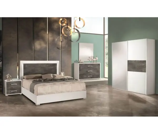 H2O Design Denise White Oxide Italian Bedroom Set with 2 Sliding Door Wardrobe Italian Bedroom Set Home Store UK