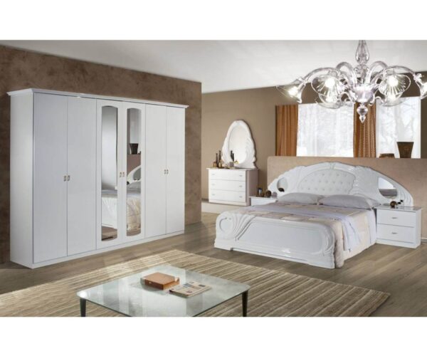 Dima Mobili Lory Lux White Bedroom Set with 4 Door Wardrobe