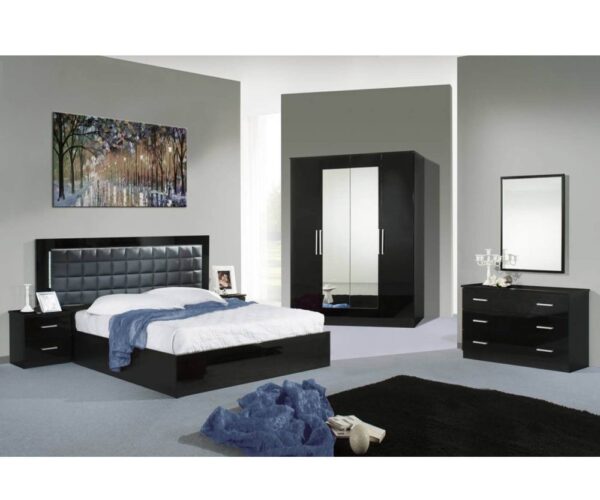 Dima Mobili Luna Black Bedroom Set with 4 Door Wardrobe