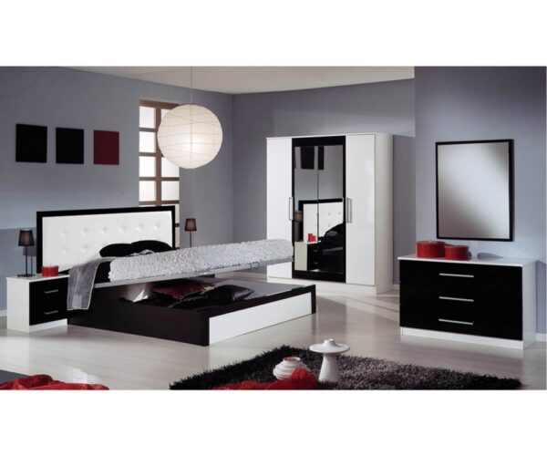 Dima Mobili Diamond Black and White Bedroom Set with 4 Door Wardrobe