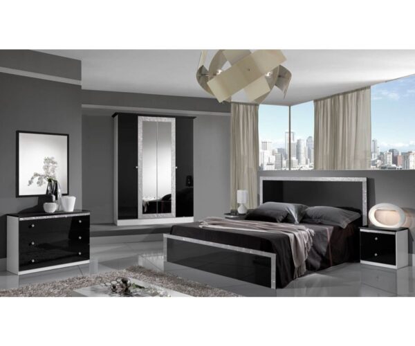 Dima Mobili Dolly Black and Silver Bedroom Set with 4 Door Wardrobe