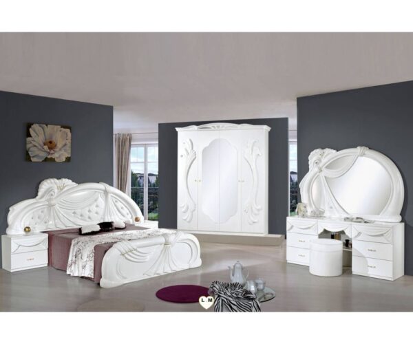 H2O Design Gina2 White Italian Bedroom Set with 4 Door Wardrobe and Vanity Dresser