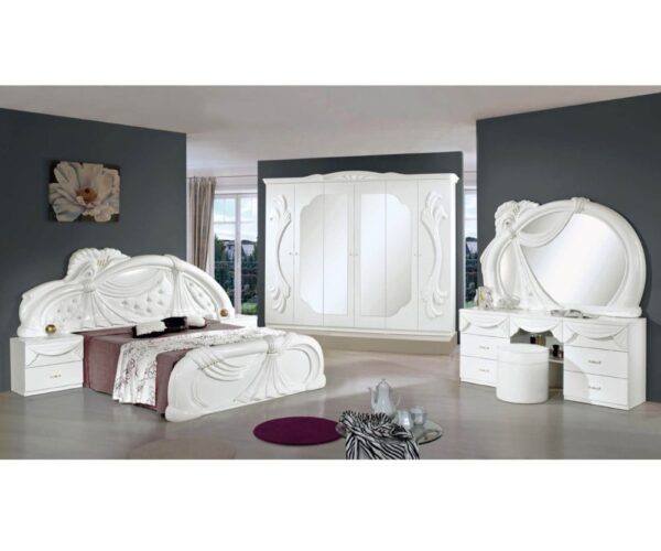 H2O Design Gina2 White Italian Bedroom Set with 6 Door Wardrobe and Vanity Dresser