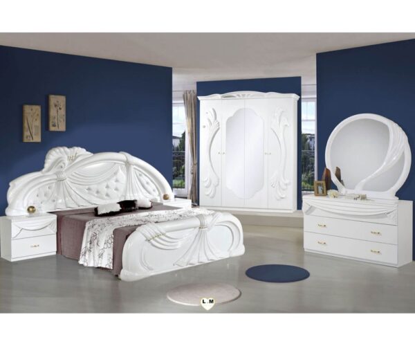 H2O Design Gina2 White Italian Bedroom Set with 4 Door Wardrobe and 3 Drawer Dresser