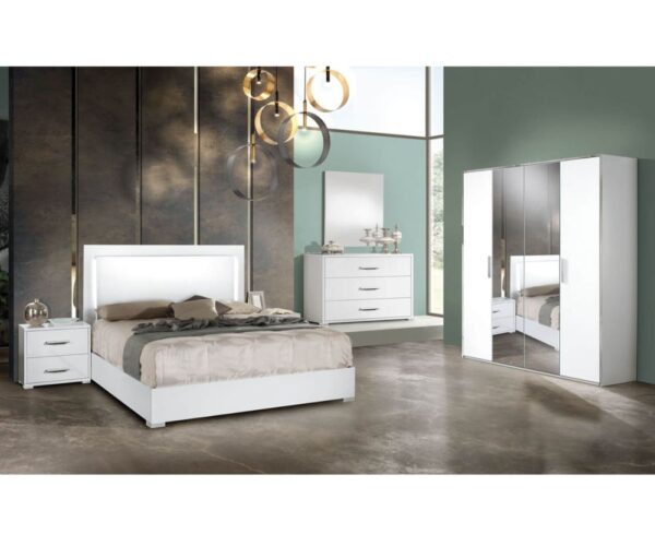 H2O Design Denise White Italian Bedroom Set with 4 Door Wardrobe