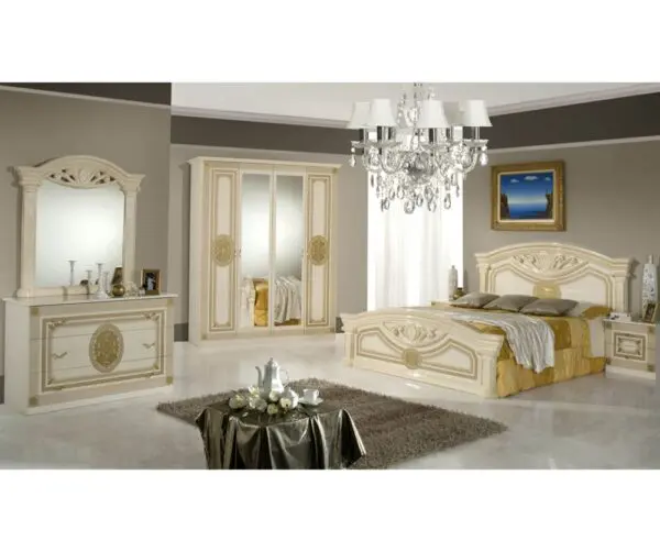 Dima Mobili Kate Beige Bedroom Set with 6 Door Wardrobe Italian Bedroom Set Home Store UK