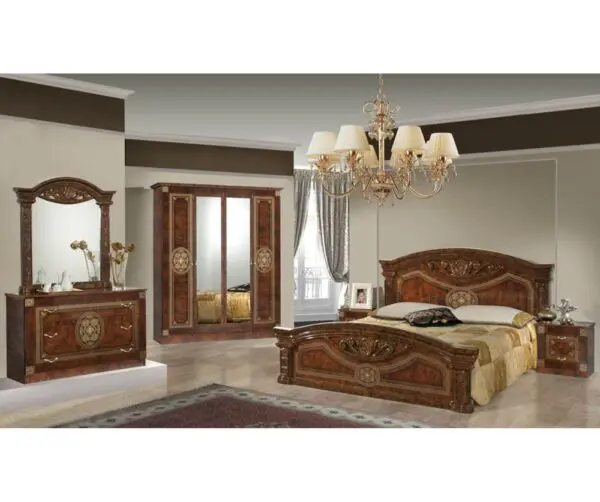 Dima Mobili Kate Walnut Bedroom Set with 6 Door Wardrobe Italian Bedroom Set Home Store UK