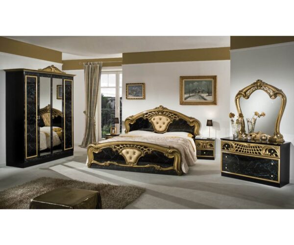 Dima Mobili Lara Black and Gold Bedroom Set with 6 Door Wardrobe