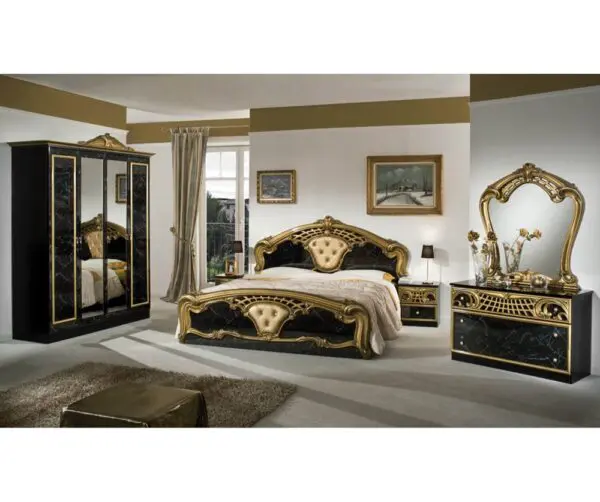 Dima Mobili Lara Black and Gold Bedroom Set with 6 Door Wardrobe Italian Bedroom set Home Store UK