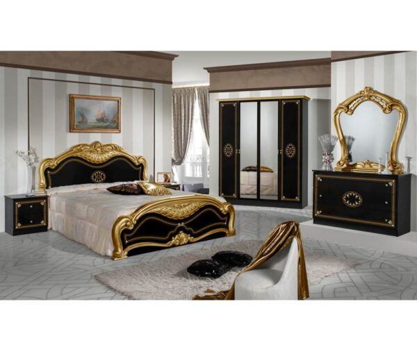 Dima Mobili Lucy Black and Gold Bedroom Set with 4 Door Wardrobe