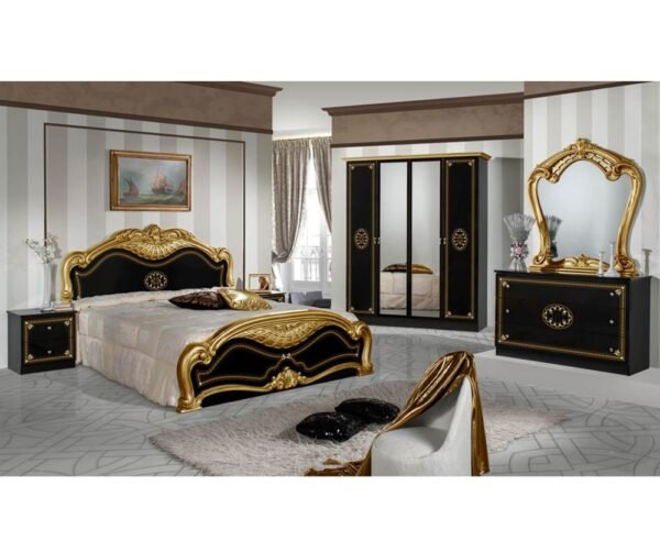 Dima Mobili Lucy Black and Gold Bedroom Set with 4 Door Wardrobe Italian Bedroom Set Home Store UK