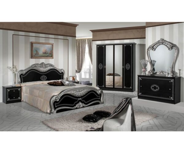Dima Mobili Lucy Black and Silver Bedroom Set with 4 Door Wardrobe
