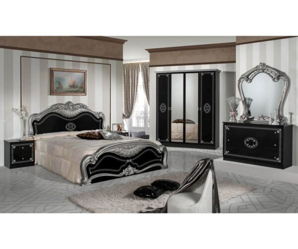 Dima Mobili Lucy Black and Silver Bedroom Set with 4 Door Wardrobe Italian Bedroom Set Home Store UK