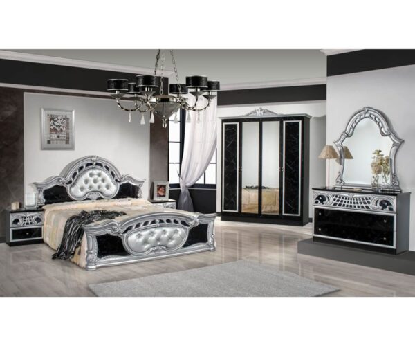 Dima Mobili Marwa Black and Silver Bedroom Set with 4 Door Wardrobe