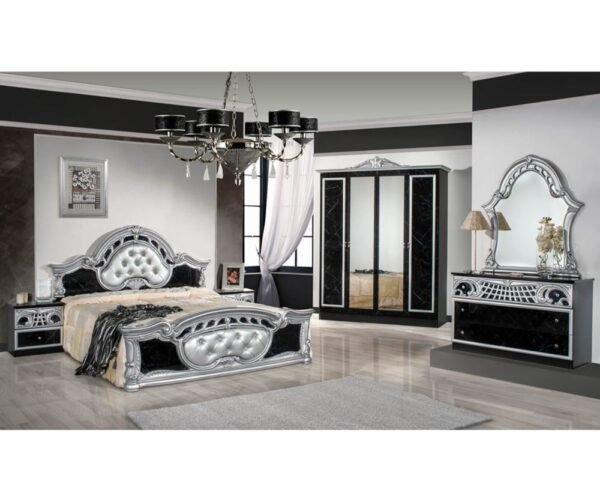 Dima Mobili Marwa Black and Silver Bedroom Set with 4 Door Wardrobe Italian Bedroom Set Home Store UK