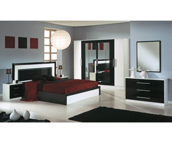 Dima Mobili Miami Black and White Bedroom Set with 6 Door Wardrobe