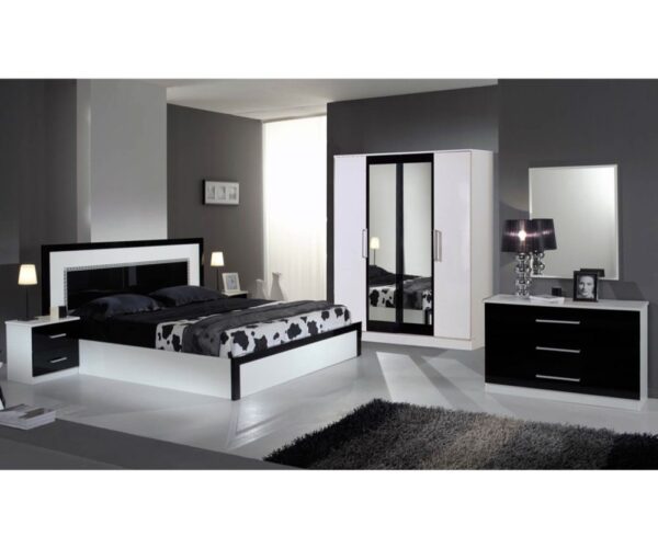 Dima Mobili Milano Black and White Bedroom Set with 4 Door Wardrobe