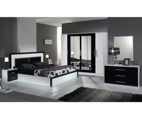 Dima Mobili Milano Black and White Bedroom Set with 6 Door Wardrobe