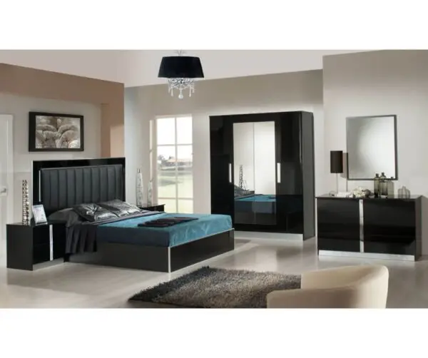 Dima Mobili Nada Black Bedroom Set with 4 Door Wardrobe Italian Bedroom Set Home Store UK