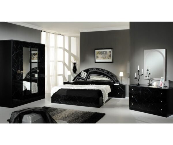 Dima Mobili Salwa Marble Black and Silver Bedroom Set with 6 Door Wardrobe Italian Bedroom Set Home Store Uk