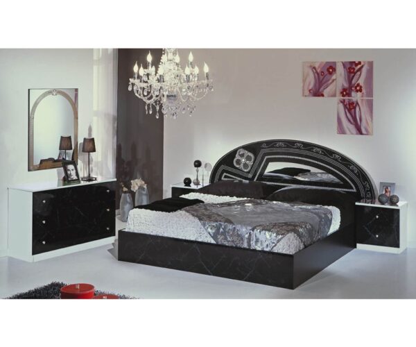 Dima Mobili Salwa Marble Black and White Bedroom Set with 4 Door Wardrobe