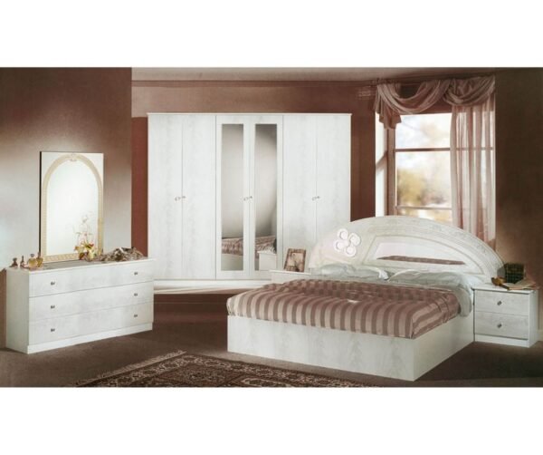 Dima Mobili Salwa White Bedroom Set with 6 Door Wardrobe Italian Bed Room Home Store UK