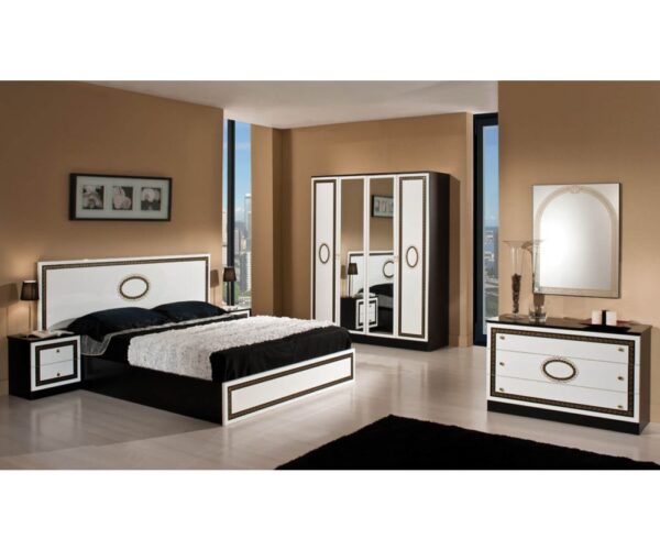 Dima Mobili Paris Black and White Bedroom Set with 4 Door Wardrobe