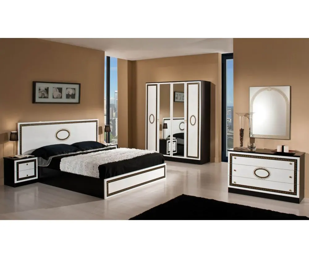 Dima Mobili Paris Black and White Bedroom Set with 4 Door Wardrobe