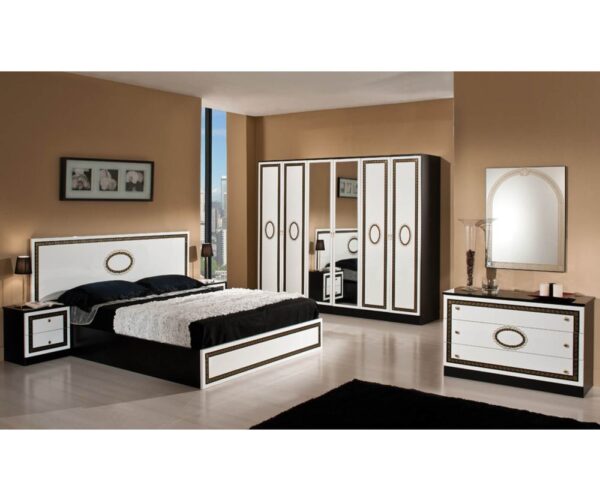 Dima Mobili Paris Black and White Bedroom Set with 6 Door Wardrobe