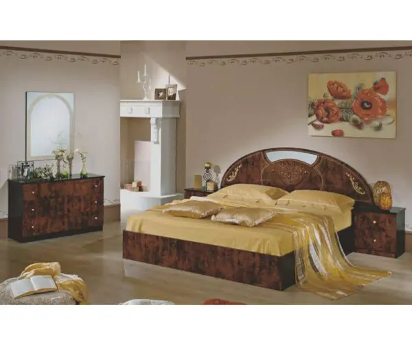 Dima Mobili Rosa Walnut Bedroom Set with 6 Door Wardrobe Italian Bedroom Set Home Store UK