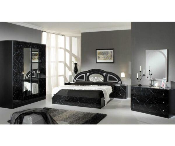 Dima Mobili Safa Marble Black and Silver Bedroom Set with 6 Door Wardrobe
