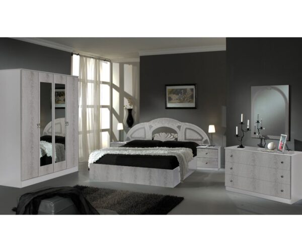 Dima Mobili Safa White and Silver Bedroom Set with 4 Door Wardrobe