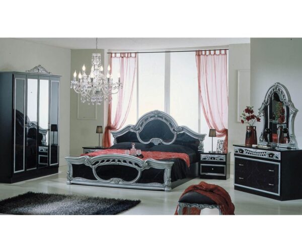 Dima Mobili Sara Black and Silver Bedroom Set with 6 Door Wardrobe