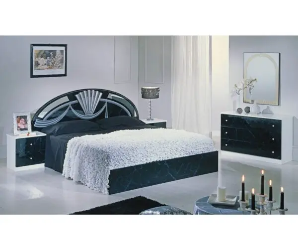 Dima Mobili Salma Marble Black and Silver Bedroom Set with 4 Door Wardrobe Italian Bedroom Set Home Store UK